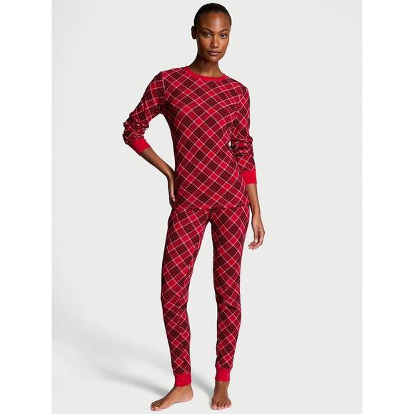 Victoria's Secret Other - Victoria's Secret Thermal Long Pajama Set - Lipstick Lovely Plaid - Size MEDIUM